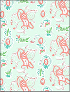 Coral Blue Green Whimsical Sketch Repeat Rug