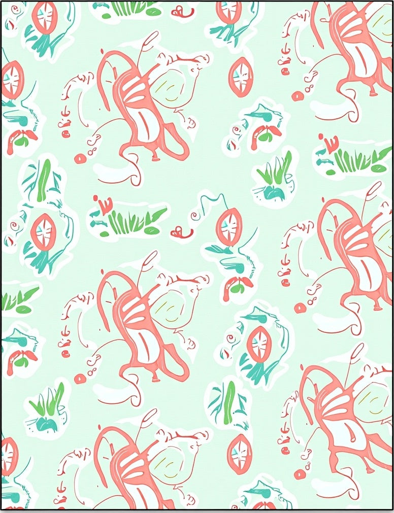Coral Blue Green Whimsical Sketch Repeat Rug