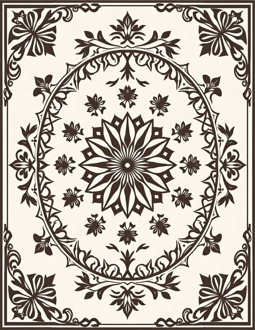 Dark Brown Floral Medallion Mandala Rug