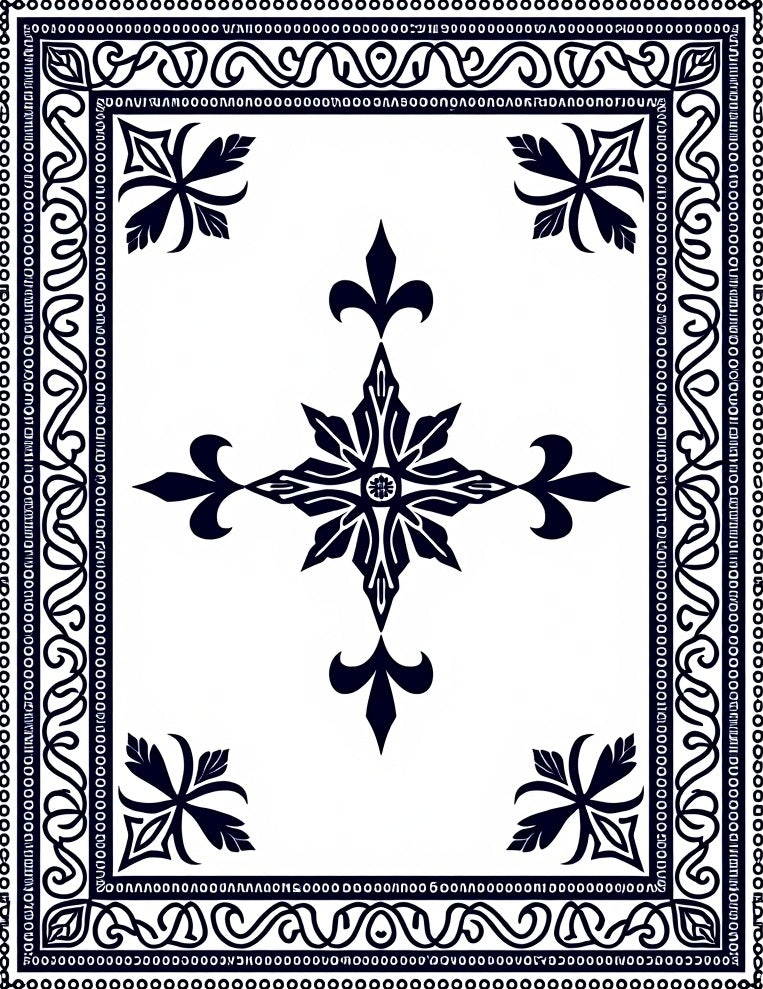 Midnight Blue Fleur De Lis Mandala Rug