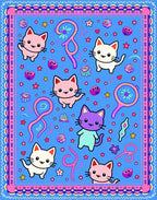 Cute Kitten Blue Whimsical Character Rug