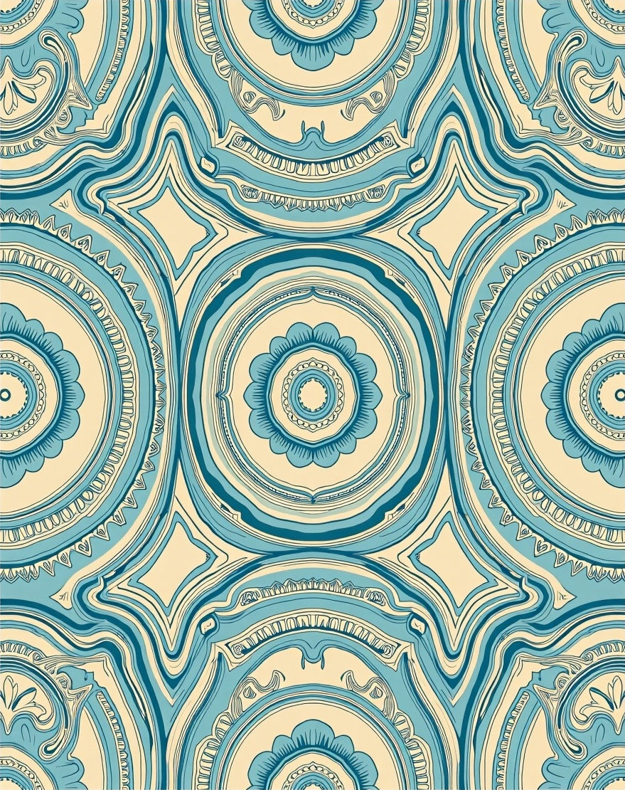 Cream And Teal Medallion Rug