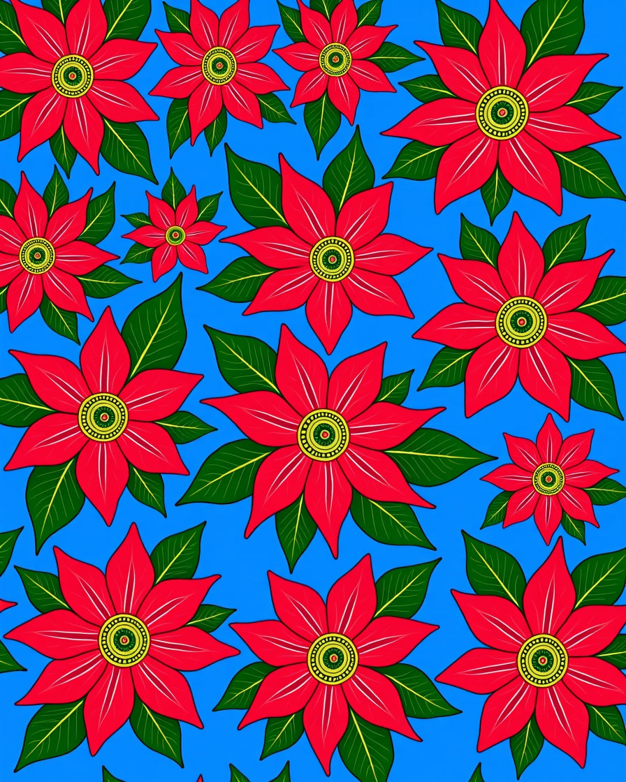 Vibrant Red Floral Tile Arrangement Rug