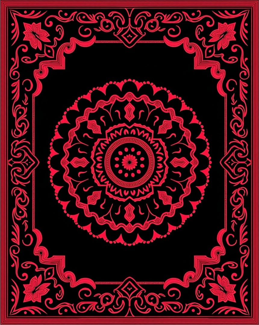 Classic Crimson Mandala Border Rug