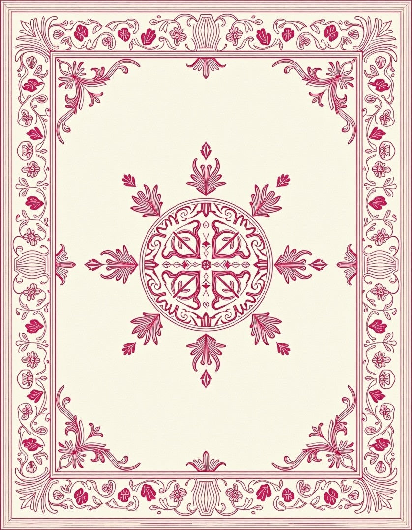 Crimson Medallion Floral Border Rug