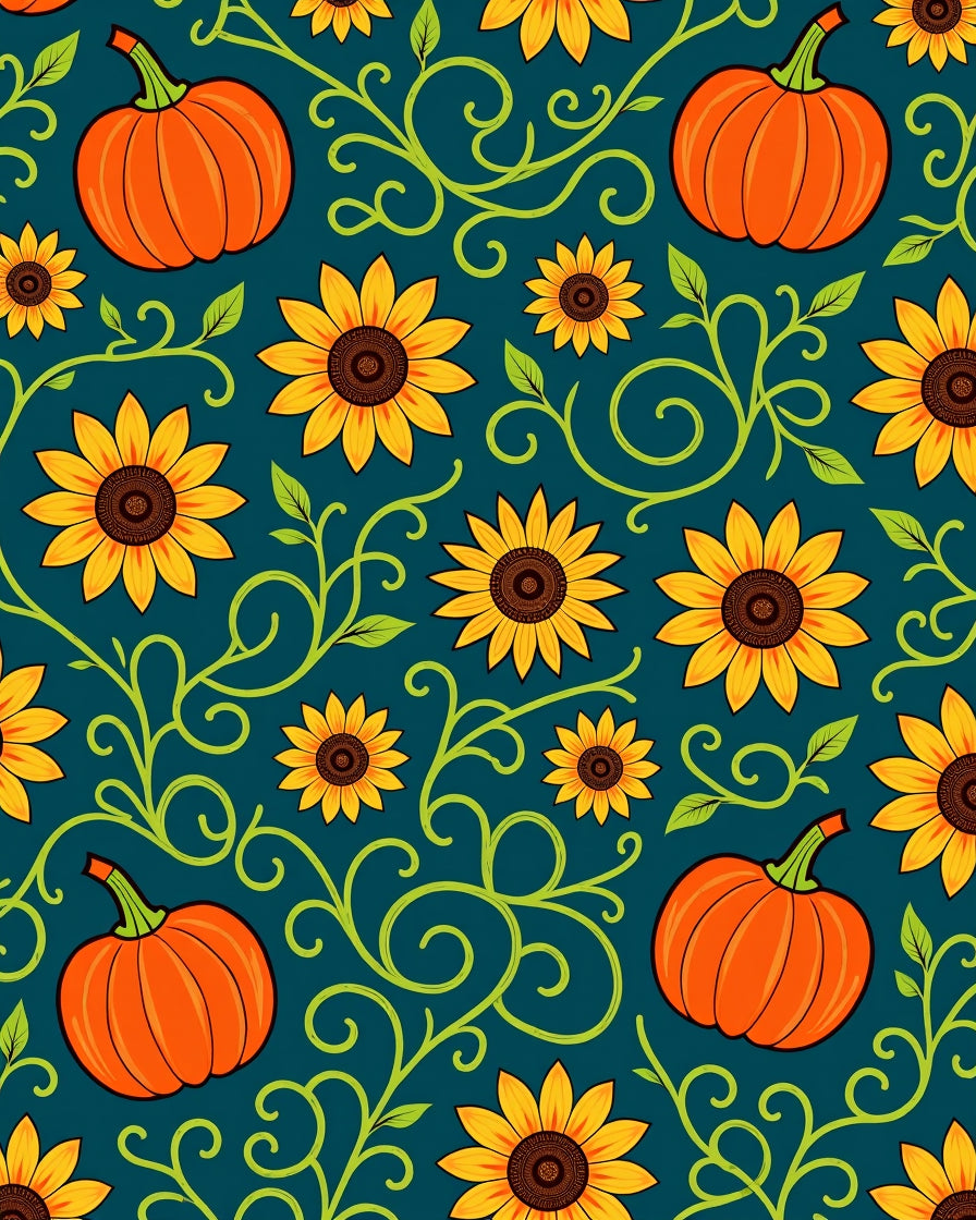 Autumn Sunflowers And Pumpkins Swirl Rug