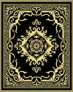Black and Gold Ornate Medallion Rug