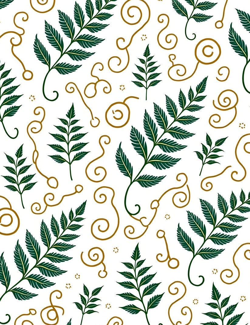 Emerald Fern Swirls On White Rug