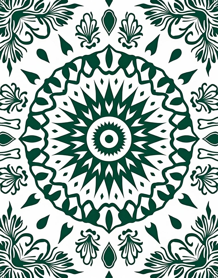 Forest Green Mandalas Floral Symmetry Rug