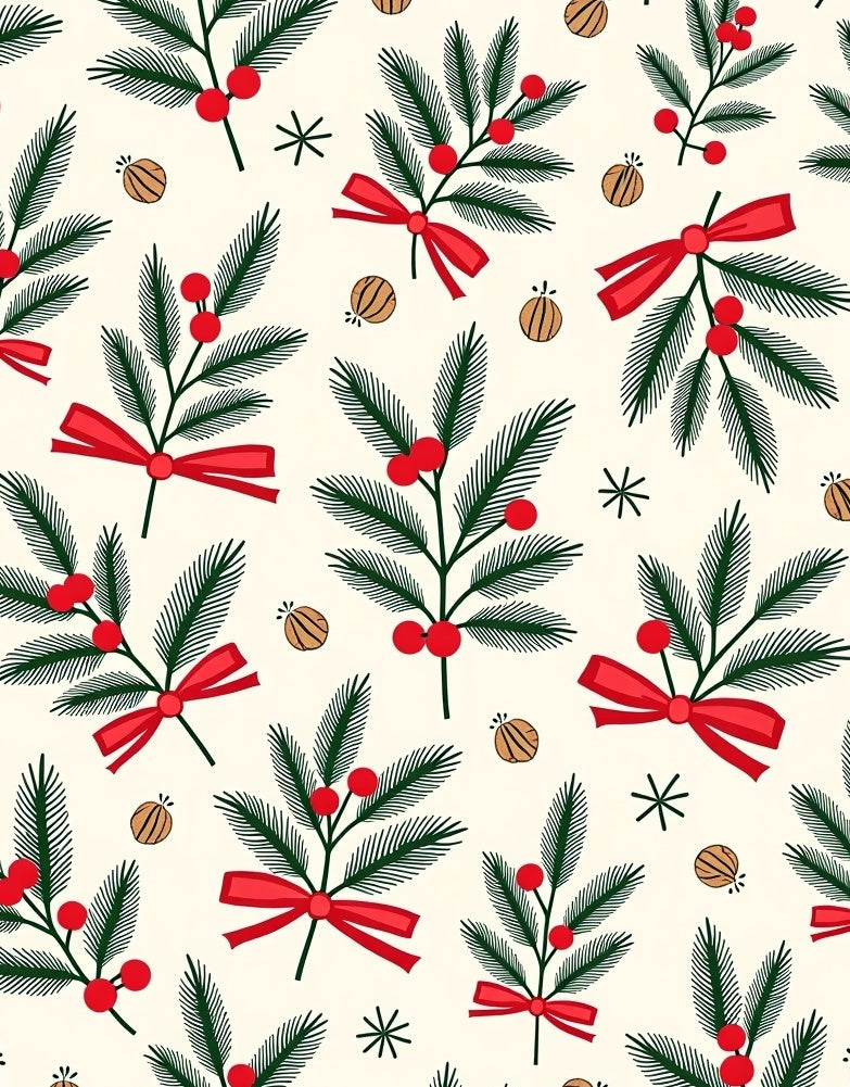 Berry Leaf Sprigs with Red Bows Rug