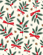 Berry Leaf Sprigs with Red Bows Rug