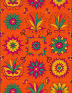 Vibrant Orange Floral Medallion Tapestry Rug
