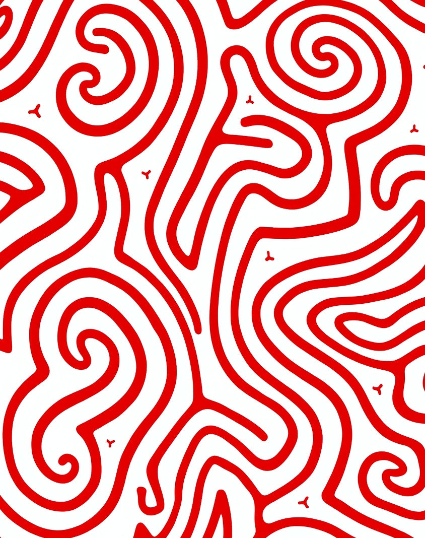 Bold Red Swirl Maze Tangle Rug