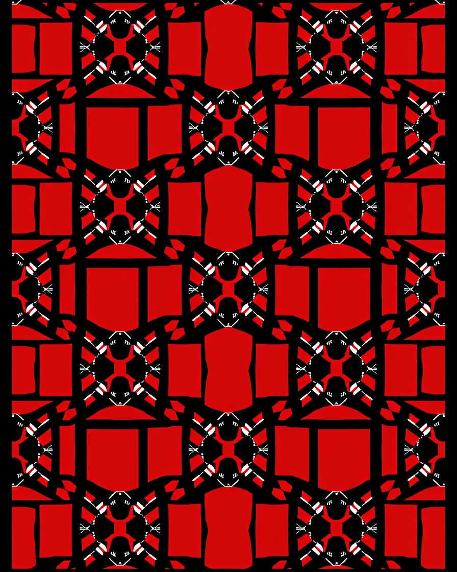 Bold Red Black White Geometric Repeat Rug