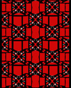 Bold Red Black White Geometric Repeat Rug