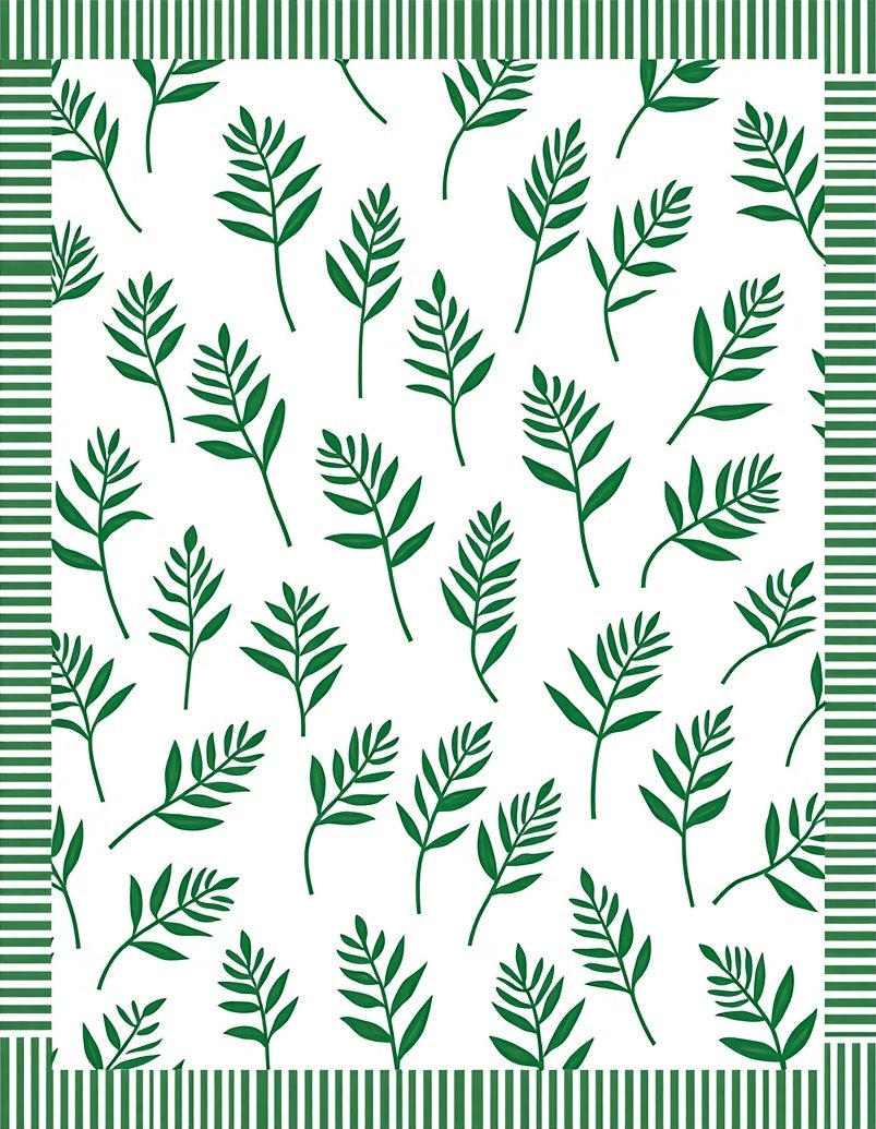 Green Leafy Branches Striped Border Rug