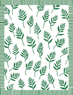 Green Leafy Branches Striped Border Rug