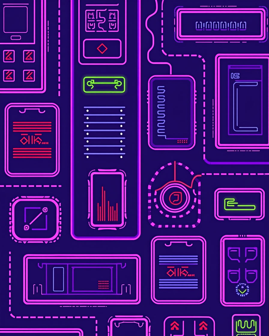 Neon Tech Circuitry Grid Rug