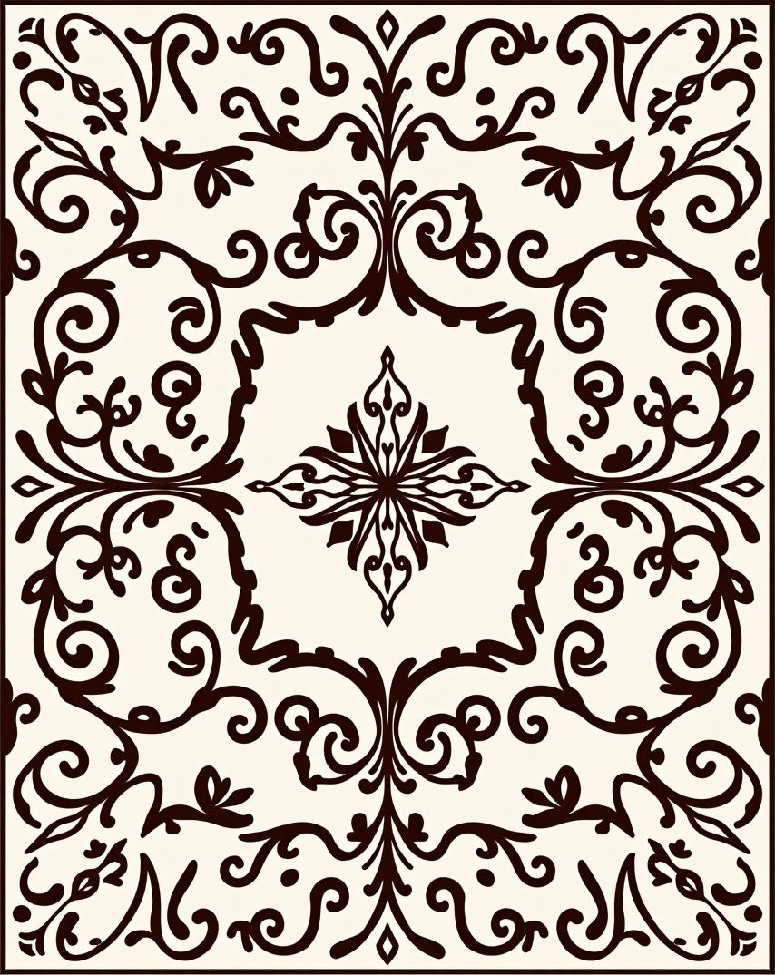 Dark Brown Floral Scrollwork Swirls Rug