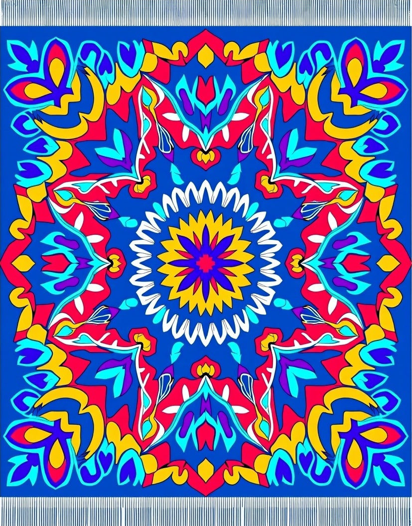 Vibrant Blue Floral Sunburst Rug