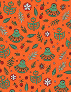 Playful Orange Green Bird Floral Medallion Rug