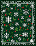 Green White Snowflake Holly Border Rug
