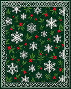 Green White Snowflake Holly Border Rug