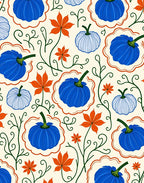 Blue Orange Autumn Pumpkin Vine Rug