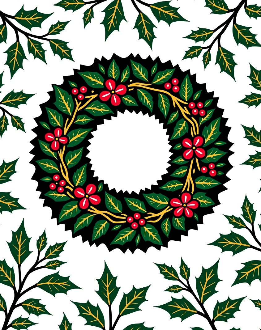 Festive Holly Berry Wreath Arrangement Rug