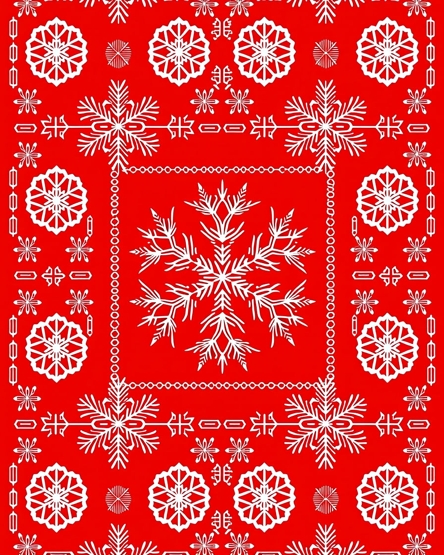 White Snowflakes on Bold Red Background Rug
