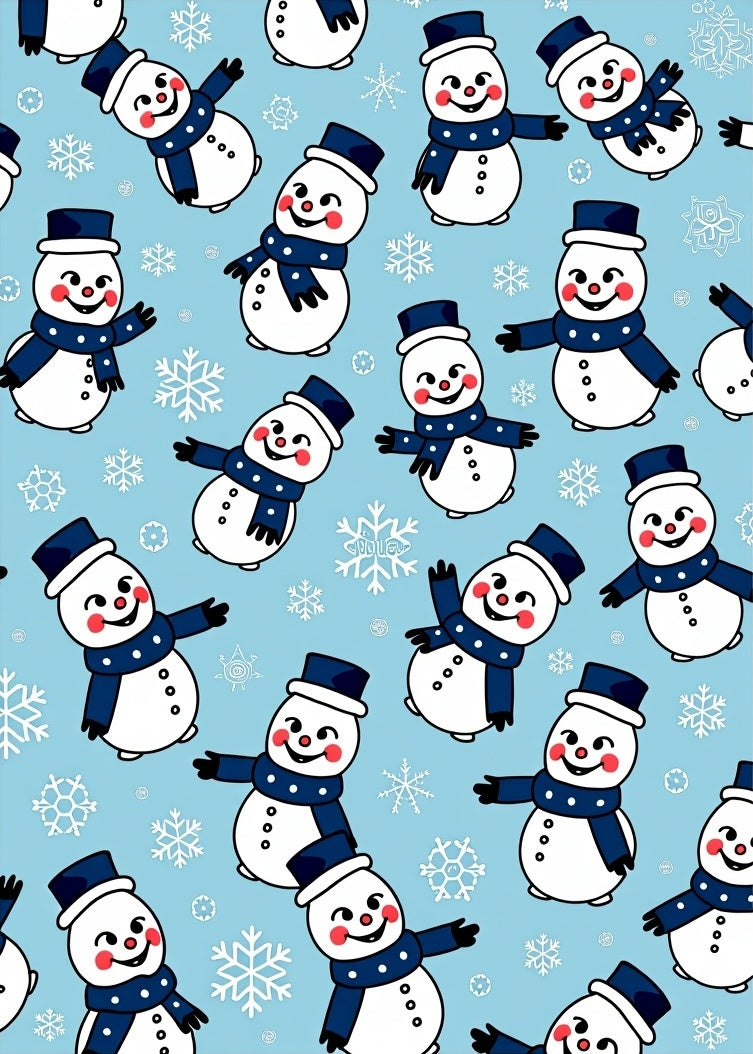 Whimsical Snowman Blue Christmas Snowflakes Rug