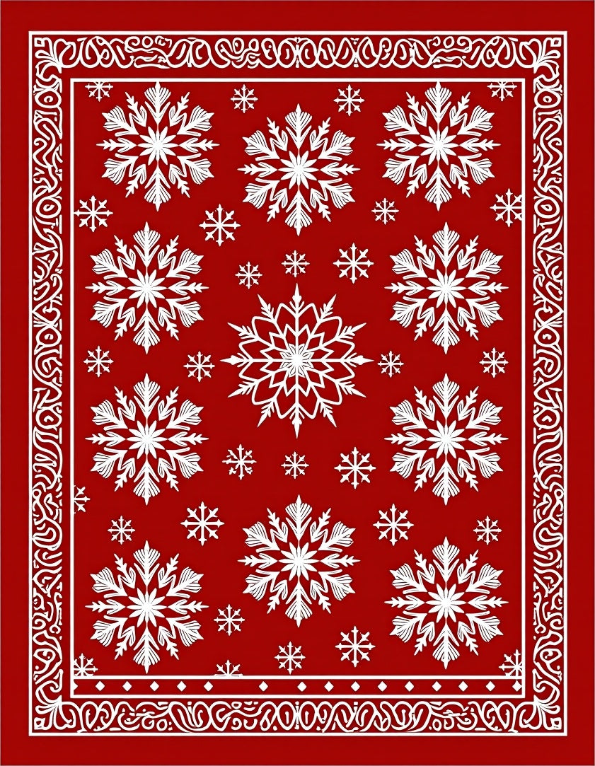 Winter Snowflakes Red Ornament Rug