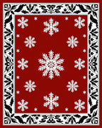 Crimson Red Snowflake Border Rug