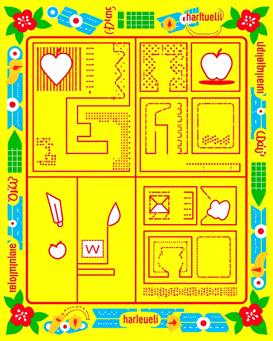 Playful Yellow Red Geometric Collage Rug