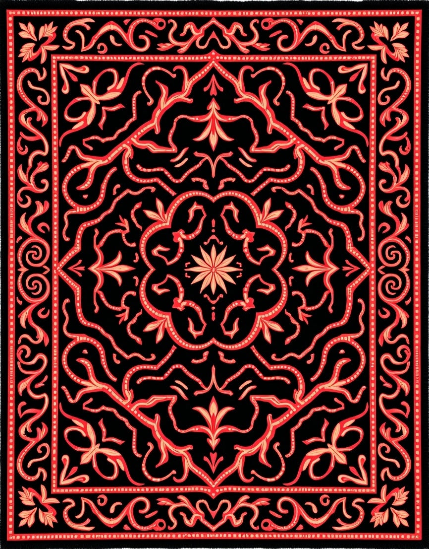 Crimson Floral Swirl Medallion Rug