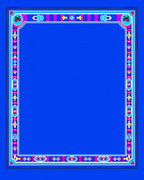 Vibrant Blue Bordered Folk Art Rug