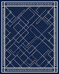 Modern Navy Blue Geometric Grid Layout Rug