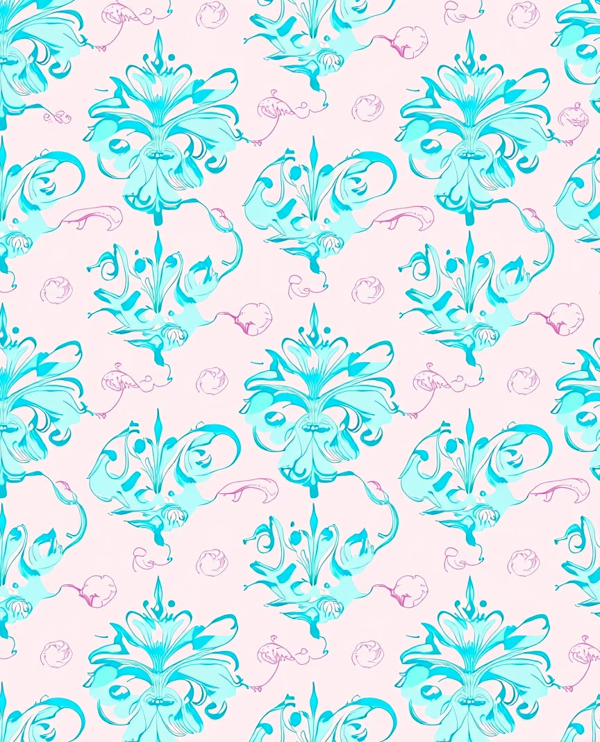 Aqua Floral Scroll Medallion Rug