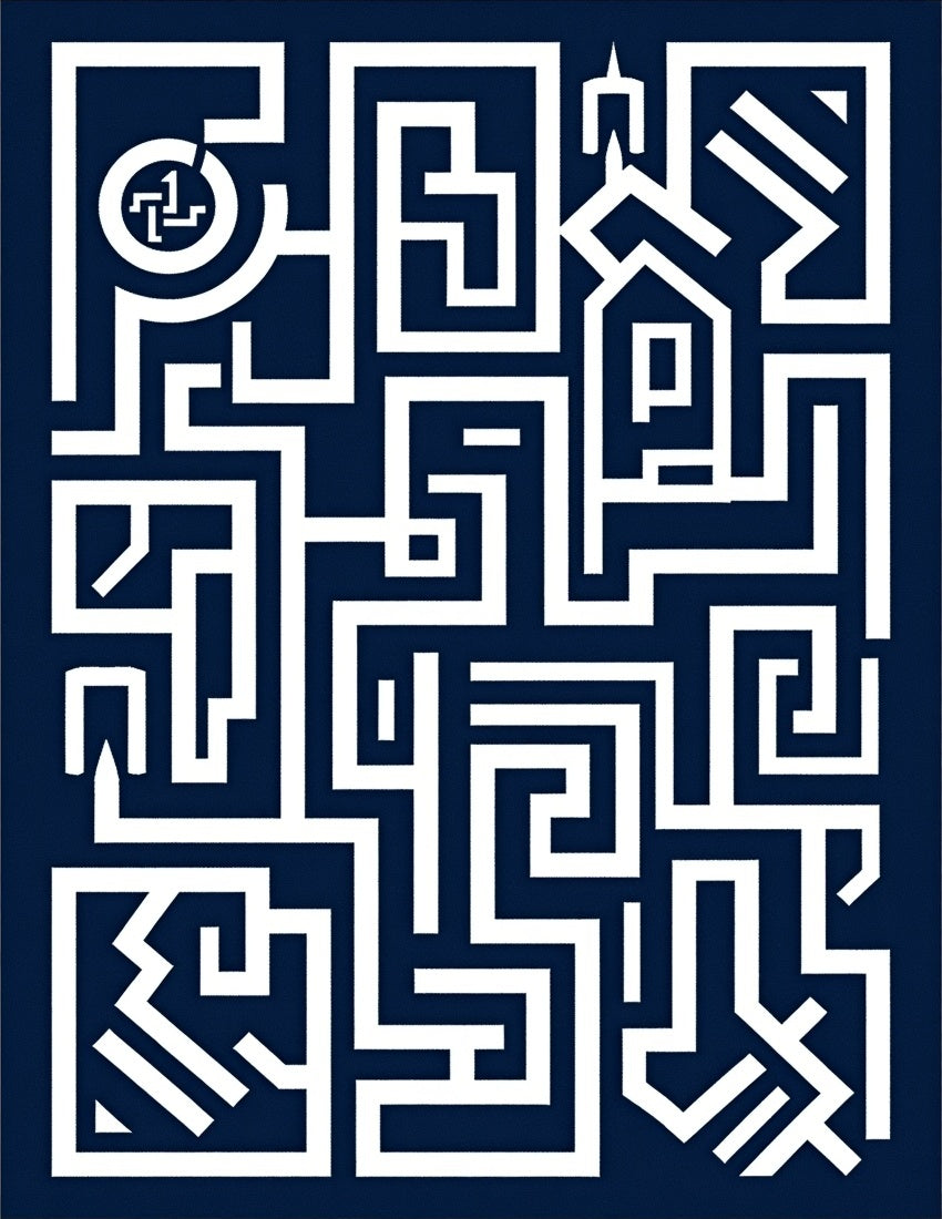 Modern Navy White Geometric Maze Rug