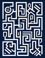 Modern Navy White Geometric Maze Rug