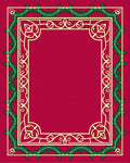 Crimson Green Bordered Floral Scroll Rug