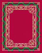 Crimson Green Bordered Floral Scroll Rug