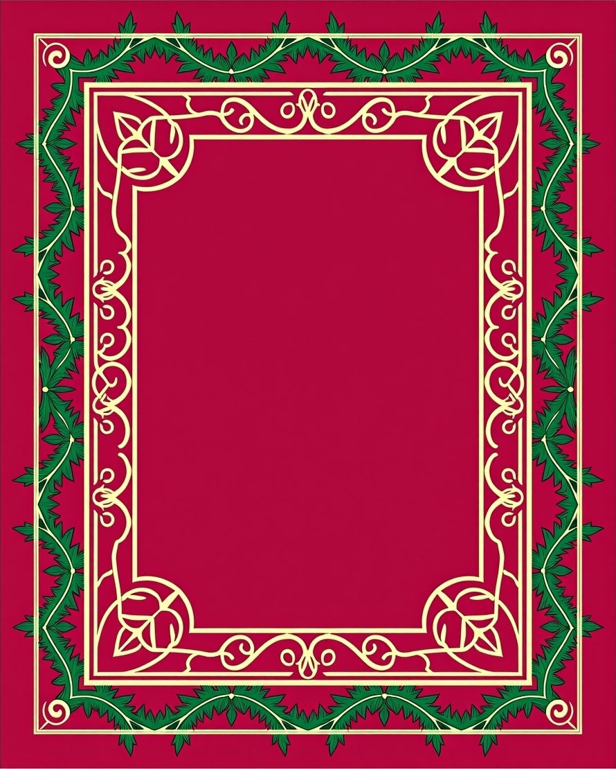 Crimson Green Bordered Floral Scroll Rug