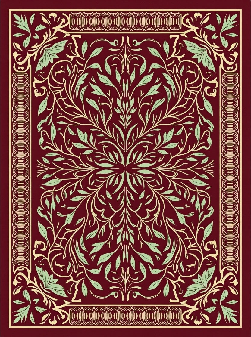 Burgundy Botanical Vine Border Rug