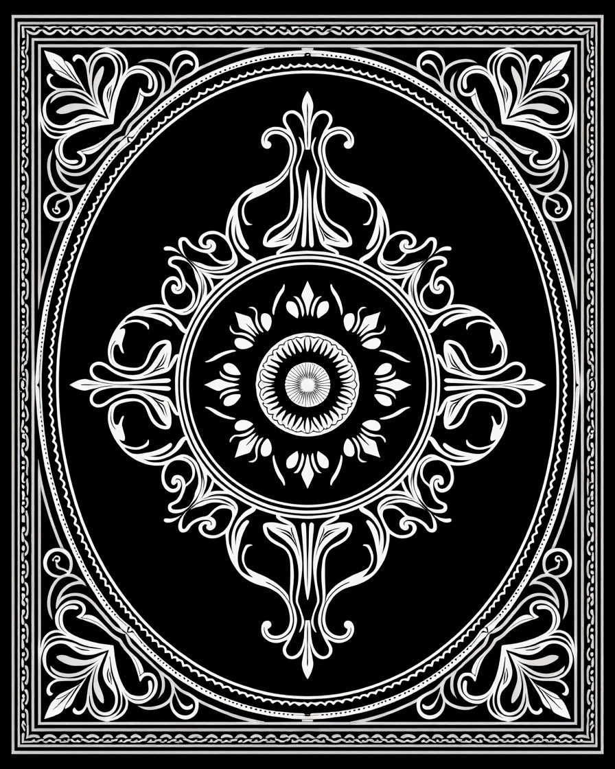 Bold Black White Oval Medallion Rug