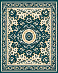 Teal Cream Floral Mandalas Rug