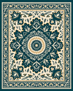 Teal Cream Floral Mandalas Rug