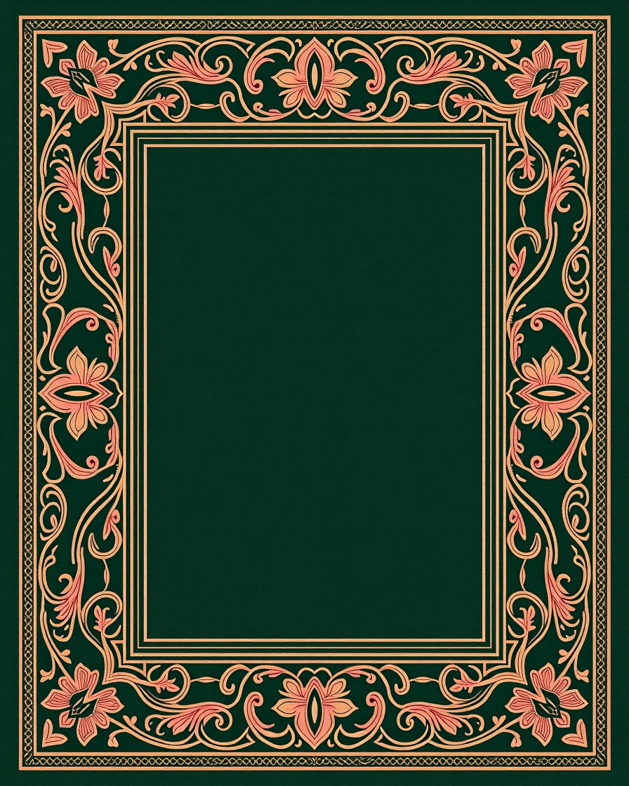 Ornate Coral Floral Vine Border Rug