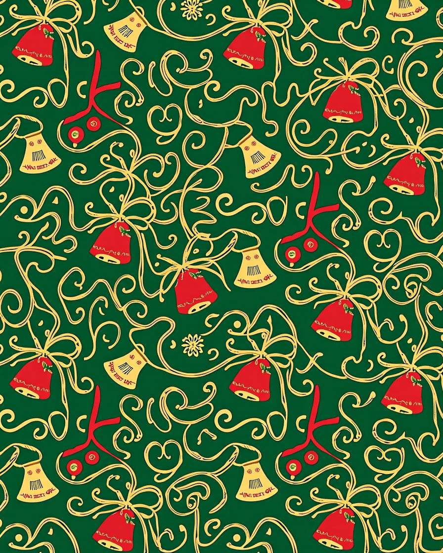 Red Yellow Bell Garland Swirl Rug