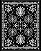 Black White Snowflake Mandala Border Rug